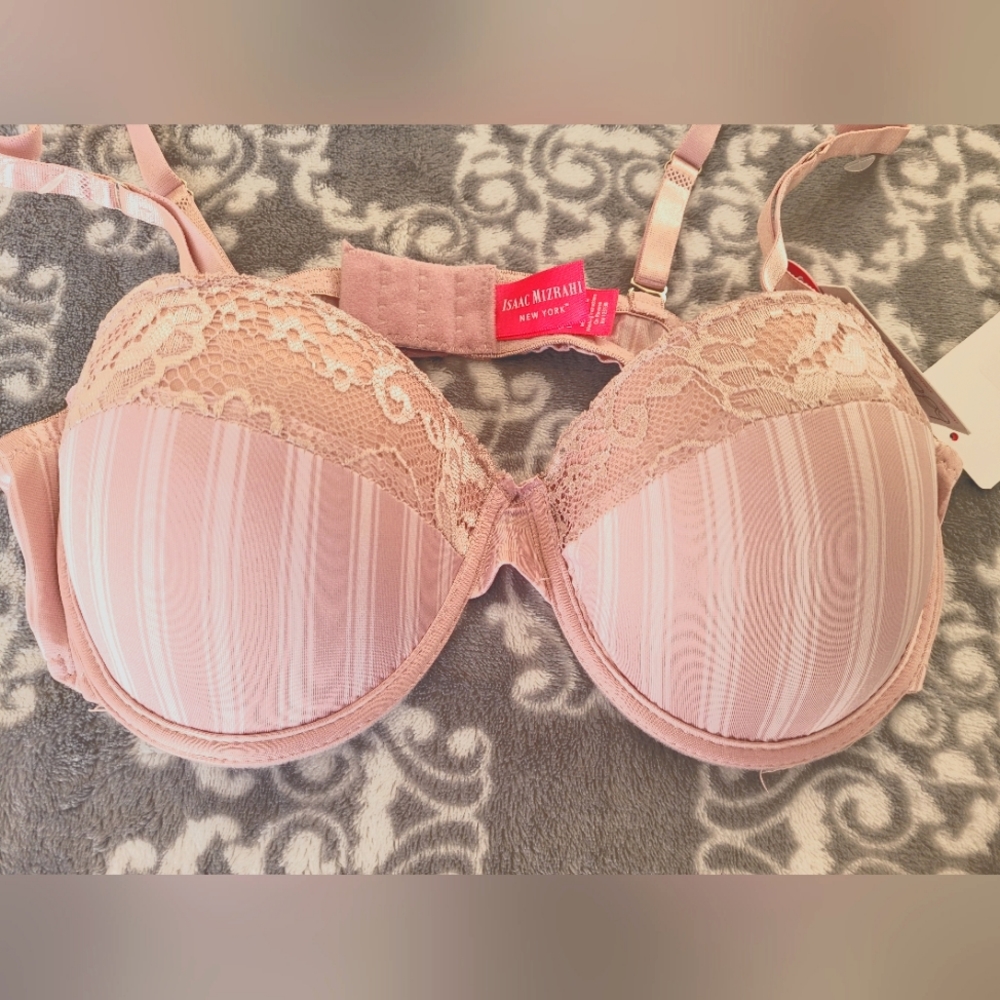 ISAAC MIZRAHI PUSH UP MULTI USE PINSTRIPE PINK LACE BRA